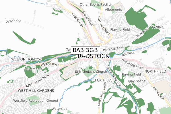 BA3 3GB map - small scale - OS Open Zoomstack (Ordnance Survey)