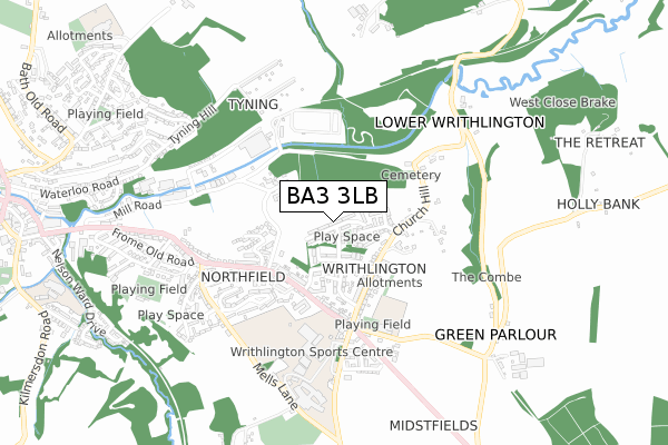 BA3 3LB map - small scale - OS Open Zoomstack (Ordnance Survey)