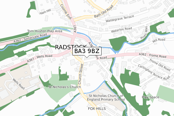 BA3 9BZ map - large scale - OS Open Zoomstack (Ordnance Survey)