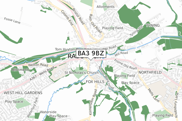 BA3 9BZ map - small scale - OS Open Zoomstack (Ordnance Survey)
