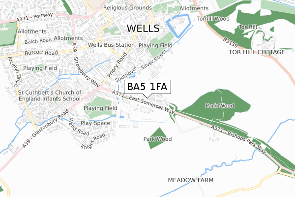 BA5 1FA map - small scale - OS Open Zoomstack (Ordnance Survey)