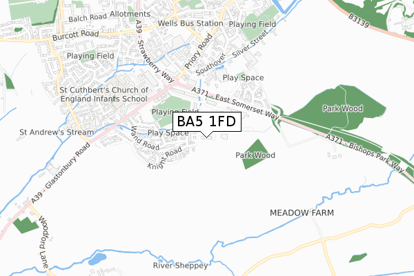 BA5 1FD map - small scale - OS Open Zoomstack (Ordnance Survey)