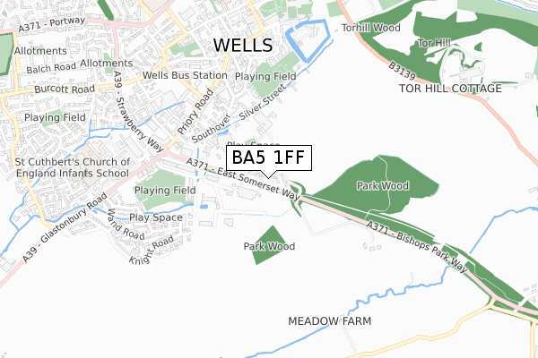 BA5 1FF map - small scale - OS Open Zoomstack (Ordnance Survey)