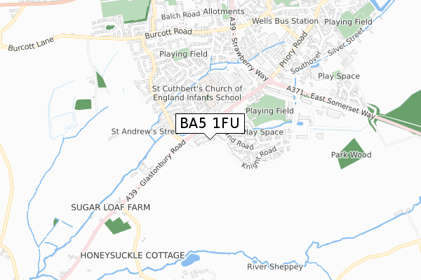 BA5 1FU map - small scale - OS Open Zoomstack (Ordnance Survey)