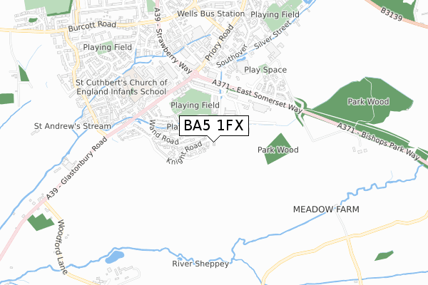 BA5 1FX map - small scale - OS Open Zoomstack (Ordnance Survey)