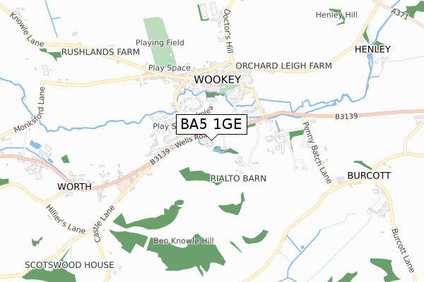 BA5 1GE map - small scale - OS Open Zoomstack (Ordnance Survey)