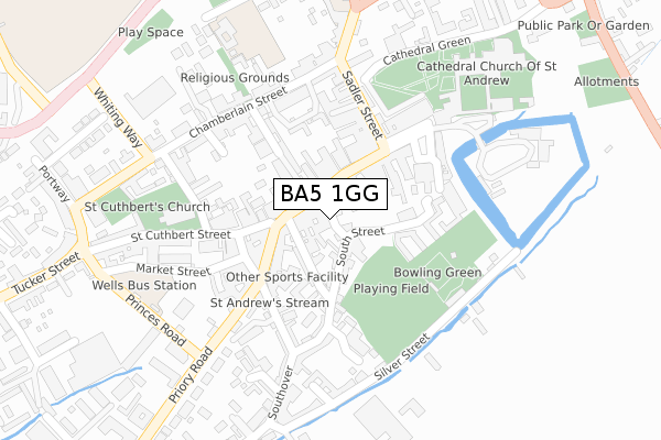BA5 1GG map - large scale - OS Open Zoomstack (Ordnance Survey)