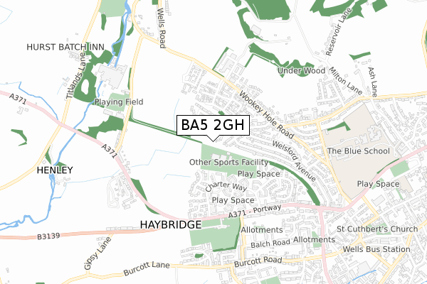 BA5 2GH map - small scale - OS Open Zoomstack (Ordnance Survey)