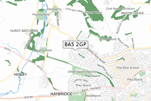 BA5 2GP map - small scale - OS Open Zoomstack (Ordnance Survey)
