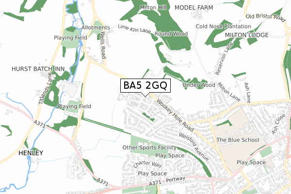 BA5 2GQ map - small scale - OS Open Zoomstack (Ordnance Survey)
