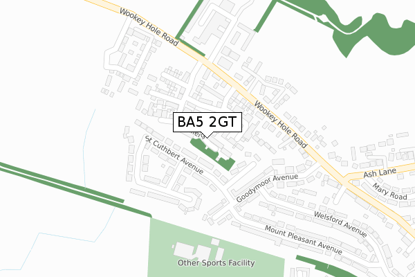 BA5 2GT map - large scale - OS Open Zoomstack (Ordnance Survey)