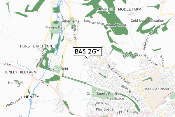 BA5 2GY map - small scale - OS Open Zoomstack (Ordnance Survey)