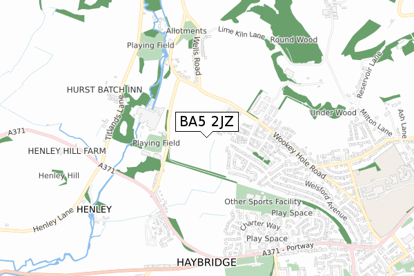 BA5 2JZ map - small scale - OS Open Zoomstack (Ordnance Survey)