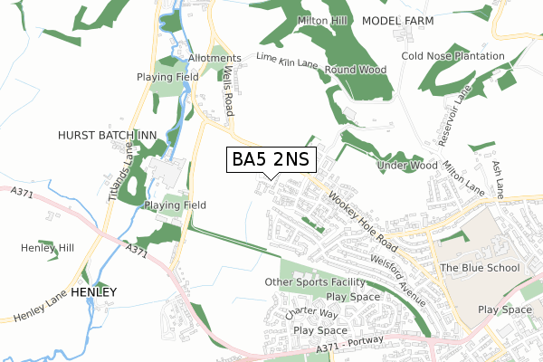 BA5 2NS map - small scale - OS Open Zoomstack (Ordnance Survey)