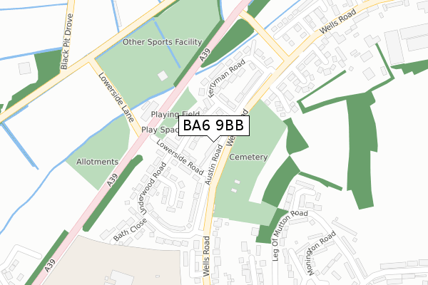 BA6 9BB map - large scale - OS Open Zoomstack (Ordnance Survey)