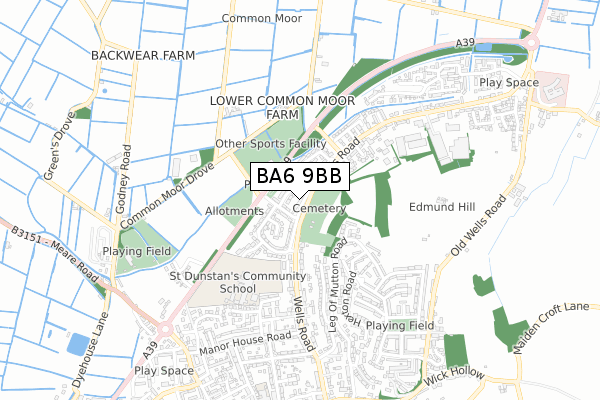 BA6 9BB map - small scale - OS Open Zoomstack (Ordnance Survey)