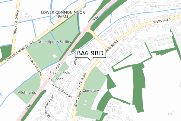 BA6 9BD map - large scale - OS Open Zoomstack (Ordnance Survey)