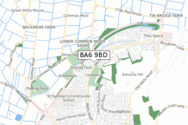BA6 9BD map - small scale - OS Open Zoomstack (Ordnance Survey)
