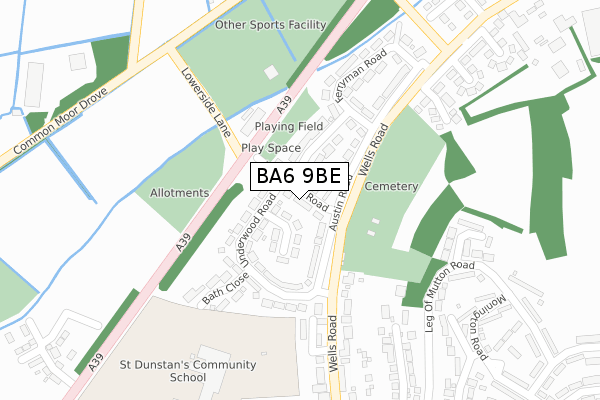 BA6 9BE map - large scale - OS Open Zoomstack (Ordnance Survey)