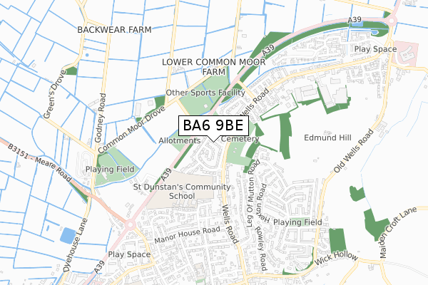 BA6 9BE map - small scale - OS Open Zoomstack (Ordnance Survey)