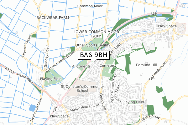 BA6 9BH map - small scale - OS Open Zoomstack (Ordnance Survey)