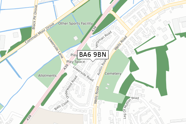 BA6 9BN map - large scale - OS Open Zoomstack (Ordnance Survey)