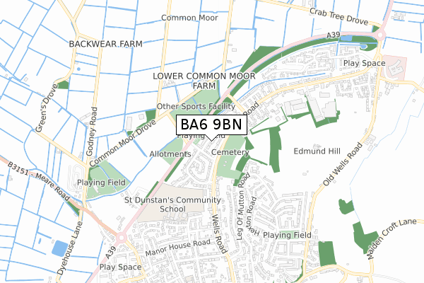 BA6 9BN map - small scale - OS Open Zoomstack (Ordnance Survey)