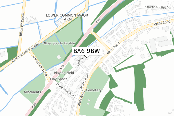 BA6 9BW map - large scale - OS Open Zoomstack (Ordnance Survey)
