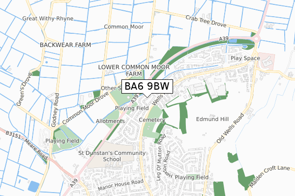BA6 9BW map - small scale - OS Open Zoomstack (Ordnance Survey)