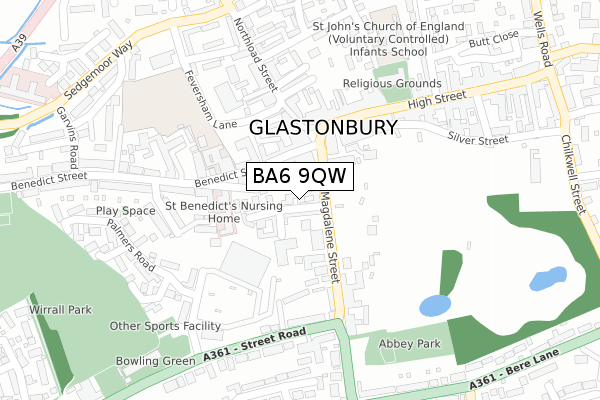 BA6 9QW map - large scale - OS Open Zoomstack (Ordnance Survey)