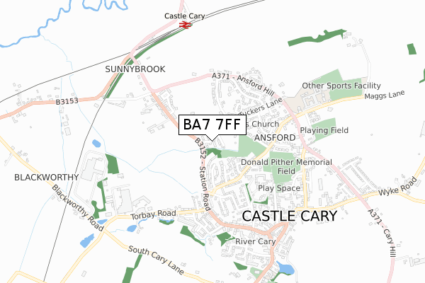 BA7 7FF map - small scale - OS Open Zoomstack (Ordnance Survey)