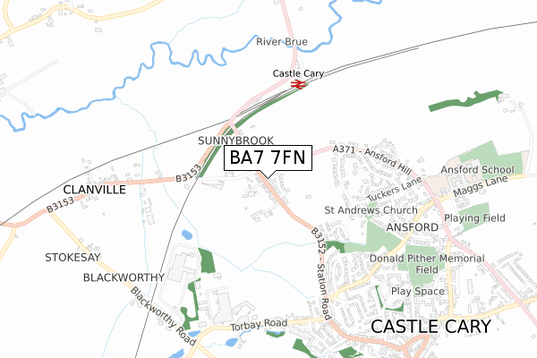 BA7 7FN map - small scale - OS Open Zoomstack (Ordnance Survey)