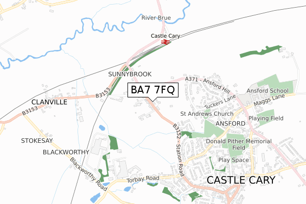 BA7 7FQ map - small scale - OS Open Zoomstack (Ordnance Survey)