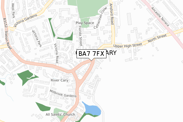 BA7 7FX map - large scale - OS Open Zoomstack (Ordnance Survey)