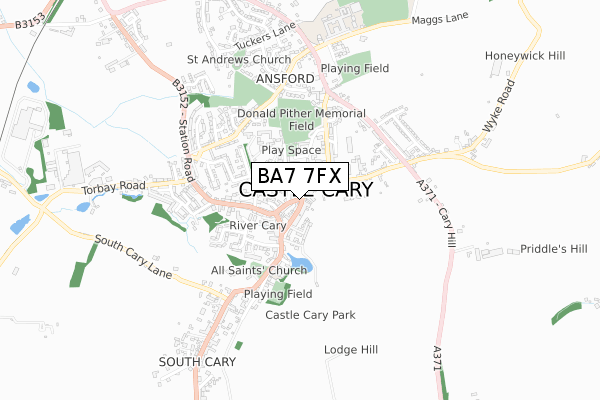 BA7 7FX map - small scale - OS Open Zoomstack (Ordnance Survey)