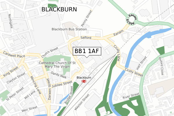 BB1 1AF map - large scale - OS Open Zoomstack (Ordnance Survey)