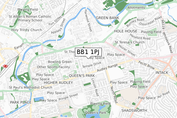 BB1 1PJ map - small scale - OS Open Zoomstack (Ordnance Survey)