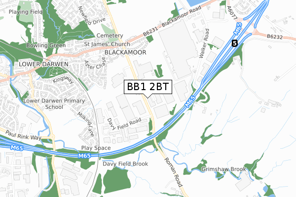 BB1 2BT map - small scale - OS Open Zoomstack (Ordnance Survey)