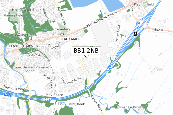BB1 2NB map - small scale - OS Open Zoomstack (Ordnance Survey)