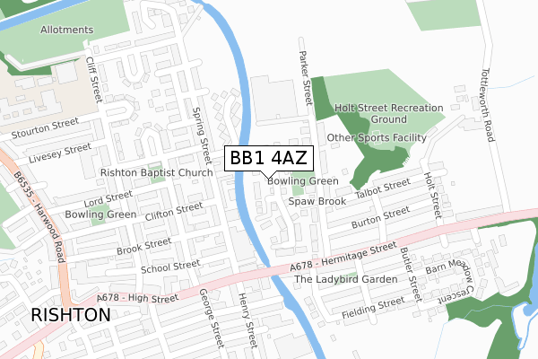 BB1 4AZ map - large scale - OS Open Zoomstack (Ordnance Survey)