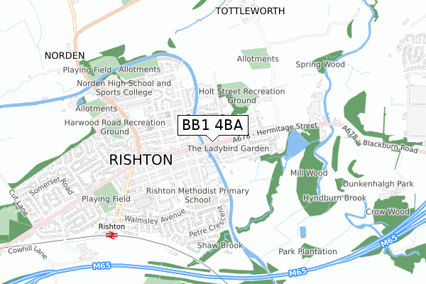 BB1 4BA map - small scale - OS Open Zoomstack (Ordnance Survey)