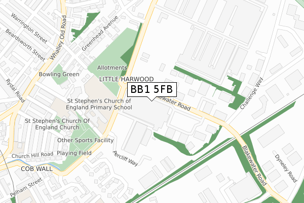 BB1 5FB map - large scale - OS Open Zoomstack (Ordnance Survey)