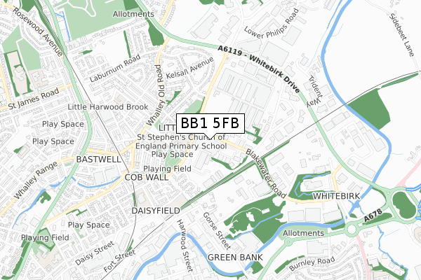 BB1 5FB map - small scale - OS Open Zoomstack (Ordnance Survey)