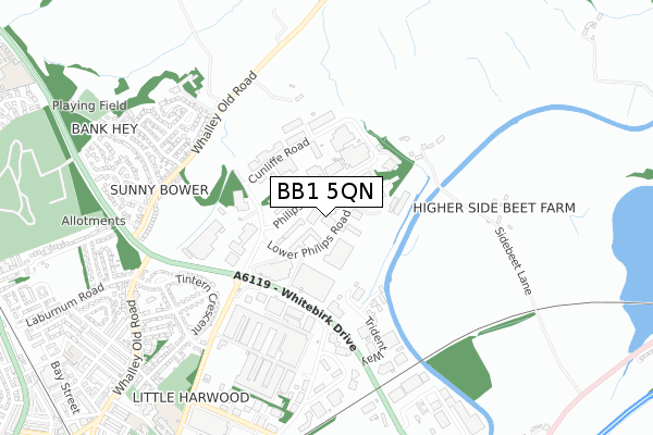 BB1 5QN map - small scale - OS Open Zoomstack (Ordnance Survey)