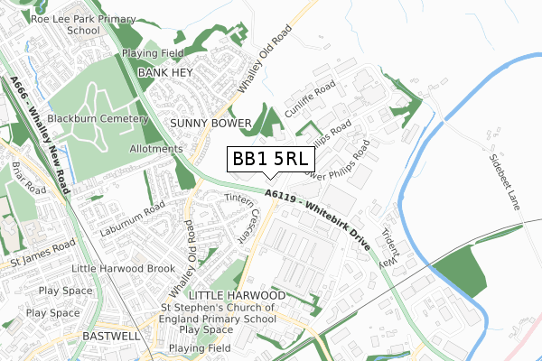 BB1 5RL map - small scale - OS Open Zoomstack (Ordnance Survey)