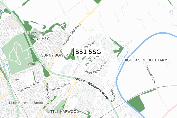 BB1 5SG map - small scale - OS Open Zoomstack (Ordnance Survey)