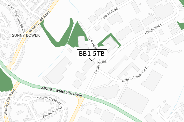 BB1 5TB map - large scale - OS Open Zoomstack (Ordnance Survey)