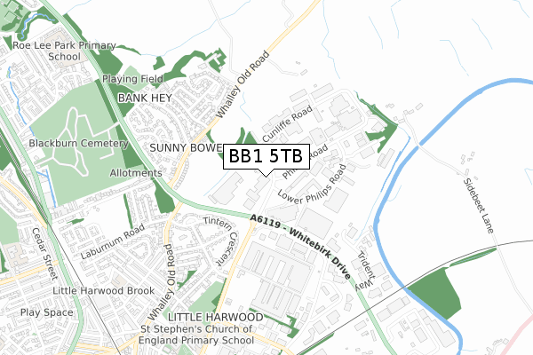 BB1 5TB map - small scale - OS Open Zoomstack (Ordnance Survey)