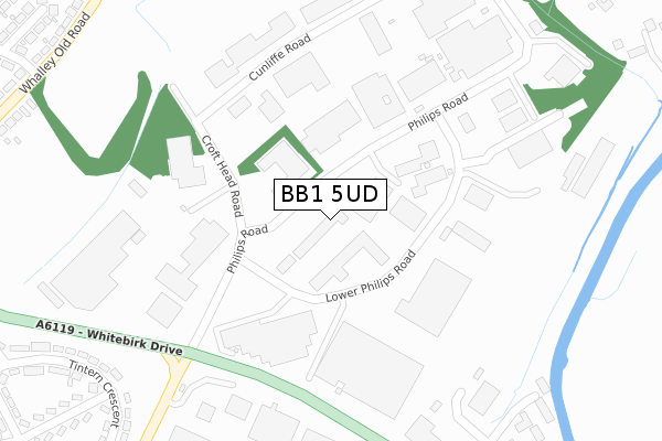 BB1 5UD map - large scale - OS Open Zoomstack (Ordnance Survey)