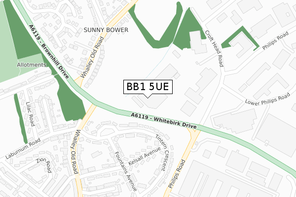 BB1 5UE map - large scale - OS Open Zoomstack (Ordnance Survey)